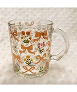 Bows &amp; Flowers Clear 18oz Coffee Mug by Clementine, Goldtone Accents-NEW - $225.71 MXN