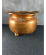 Vintage Wide Mouth Hand Forged Footed Copper Pot.  8 Inches Tall - £75.57 GBP