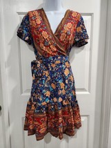 Zesica Boho Style Midi Wrap Dress Floral Print Ruffle Swing A Line Beach... - $18.66