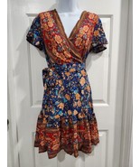 Zesica Boho Style Midi Wrap Dress Floral Print Ruffle Swing A Line Beach... - $18.66