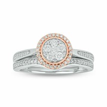 0.50Ct Round Diamond 2 Pc Composite Bridal Set 14K White &amp; Pink Gold Over - £90.83 GBP