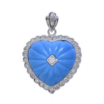 1.00 Carat Diamond And Turquoise Heart Pendant 18K White Gold - $1,315.71