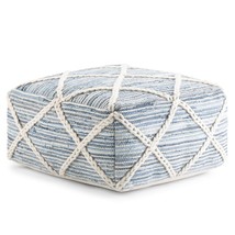 Cowan 20 Inch Boho Square Pouf In Blue, Natural Handloom Woven, For The Living R - £129.70 GBP