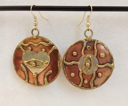 Mixed Metal Round Earrings Asymmetrical Brass Copper Silver Handcrafted Pierced - £30.28 GBP