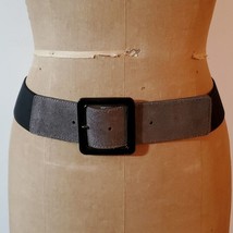 Nine West Grey NWT Belt S/M Black Buckle Genuine Leather Elastic Waist 29&quot;-37&quot; - £15.33 GBP