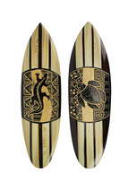 Set Of 2 Hand Carved Wood Surfboards Tiki Decor Lizard Turtle Wall Hanging Art - £34.81 GBP
