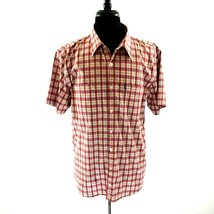 Pineapple Connection XL Men Short Sleeve Hawaiian Vacation Plaid Casual Red Gold - £14.13 GBP