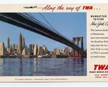 TWA Manhattan Skyline New York Postcard Trans World Airlines Brooklyn Br... - $13.86
