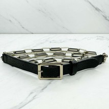 Black Faux Leather and Silver Tone Chain Link Belt Size Large L Womens - £13.17 GBP