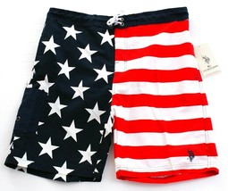 US Polo Assn. Stars &amp; Stripes Brief Lined Swim Board Shorts Men&#39;s NWT - $37.49