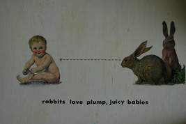 Vintage Macabre Rabbits Love Plump Juicy Babies Wood Plaque Wall Creepy Decor - £55.07 GBP
