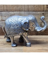 Vintage Cast Aluminum Nickel Elephant - Ornately Detailed Decor Piece - ... - $39.58
