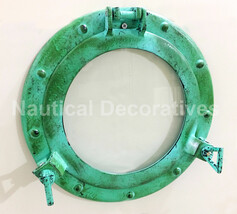 Antique Green Ships Sea Sailing Glass Window Porthole 11&quot; Nautical Home Decor - £31.14 GBP