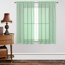 Joydeco Green Sheer Curtains 54X63 Inch, Rod Pocket Long Sheer Curtains For - £31.12 GBP