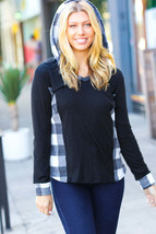 Adorable In Black &amp; Ivory Plaid Hacci Knit Hoodie - £25.96 GBP
