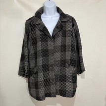 Hazel M Black Gray Checkerboard Wool Blend Swing Car Coat Jacket 3/4 Sle... - £32.99 GBP