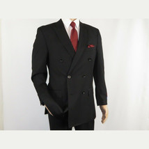 Men Apollo King Double Breasted Formal Business Suit Pleated Pants DM21 Black image 3