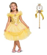 Girls Belle Disney Princess Beauty &amp; Beast Dress &amp; Wand Halloween Costume- 8/10 - £23.74 GBP