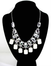 Vintage Necklace Gem Charms Dangle Silvertone High Fashion Cream Clear 20&quot; Ny - £18.19 GBP