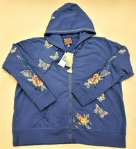 Johnny Was Lorne Modern Zip Front Embroidered Hoodie Sz-XL Lapis Blue  - £165.38 GBP