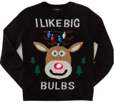 Light Up “Ugly Sweater” Holiday Funny Reindeer Black I Like Big Bulbs Small S - £13.37 GBP