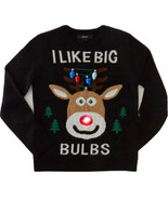 Light Up “Ugly Sweater” Holiday Funny Reindeer Black I Like Big Bulbs Sm... - £13.16 GBP
