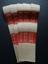 5 - Red $500 Cash Money Self-Sealing Straps Tan Saw Tooth Currency Bands - £0.93 GBP