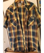 Ely Cattleman Plaid Short Sleeve Western Shirt Pearl Snaps Large - $16.41 CAD