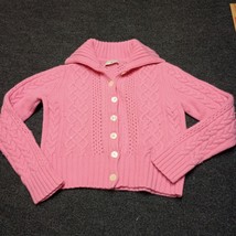 Tommy Hilfiger Lamb Rabbit Wool Cardigan Beaded Sweater Women Medium Pink - $324.57 MXN