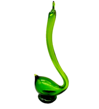 Green Handmade Glass Long Necked Swan California - £17.49 GBP