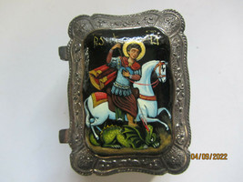 Vintage Russian Hand Painted Oval Porcelain Trinket Box Archangel Michael Slays - £15.97 GBP