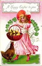 Girl in Pink Dress Basket Chicks Happy Easter Embossed DB Postcard Tuck&#39;s 704 - £4.15 GBP