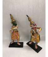 Thailand 2pc Vintage Thai Khon dolls Handmade souvenir removable mask fi... - £56.31 GBP