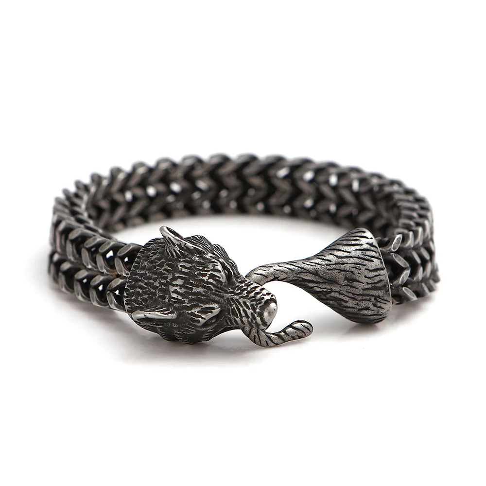Rock Viking Celtic Wolf Stainless Steel Bracelets Men&#39;s Never Fade Norse Amulet  - £29.12 GBP