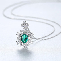 0.75CT Oval Natural Crystal Flower Pendant Wedding 925 Sterling Silver Necklace - £63.39 GBP