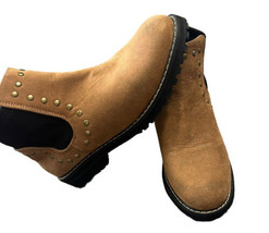 Seven7 Boots Womens 9 Studded Ankle Chelsea Casual Brown Suede Pull On RoundToe - £19.69 GBP