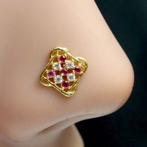 Floral Square Ethnic Style nose ring Pink White CZ Twisted 22g - QD - £9.63 GBP