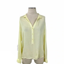 Cloth &amp; Stone Anthropologie Womens Yellow Sheer Shirt S Vneck Pastel Blouse - £11.89 GBP