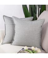 MADIZZ Set of 2 Linen Throw Pillow Covers 24X24 Inch Light Grey Soft Dec... - £28.55 GBP