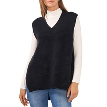 NWT Women Size XL Vince Camuto Black Oversized Knit V-Neck High-Low Sweater Vest - £20.35 GBP