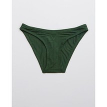 American Eagle Aerie Modal Hi Cut Bikini Panties SMALL Dark Green Rib Silky - £11.95 GBP