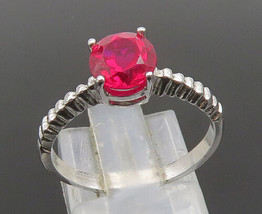 ESPO 925 Silver - Vintage Solitaire Red Spinel Ribbed Band Ring Sz 8 - RG24666 - £24.93 GBP