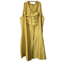 Couture Ruffle Duster Dress Small Sleeveless 100% Silk Lined Gold Puce H... - $23.00