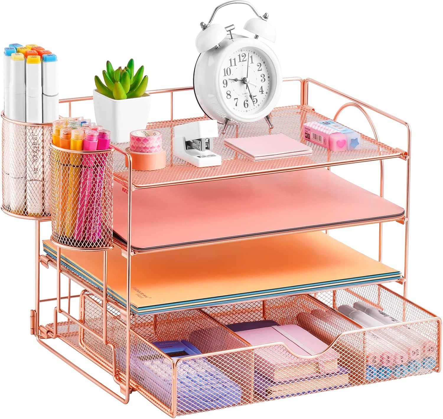 Lavatino Paper Letter Tray Organizer With File Holder, 4-Tier Desk, Rose... - $39.97