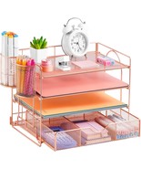 Lavatino Paper Letter Tray Organizer With File Holder, 4-Tier Desk, Rose... - $54.82 CAD