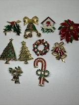 Vintage Rhinestone CHRISTMAS Pin Brooch Lot (10) Costume Jewelry Tree Ho... - $28.00