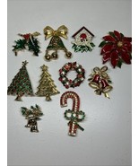 Vintage Rhinestone CHRISTMAS Pin Brooch Lot (10) Costume Jewelry Tree Ho... - $28.00