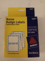 Avery 4160 Name Badge Labels Continuous Form 3 1/2&quot; x 2 7/16&quot; 250 Count ... - £11.79 GBP