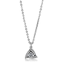 4mm Round Simulated Diamond Triangle Shape Pendant Stainless Steel Necklace 16&quot; - £47.00 GBP