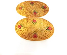 Small Vintage Woven Hot Pads / Red Flower Design / Set of Two - £7.87 GBP